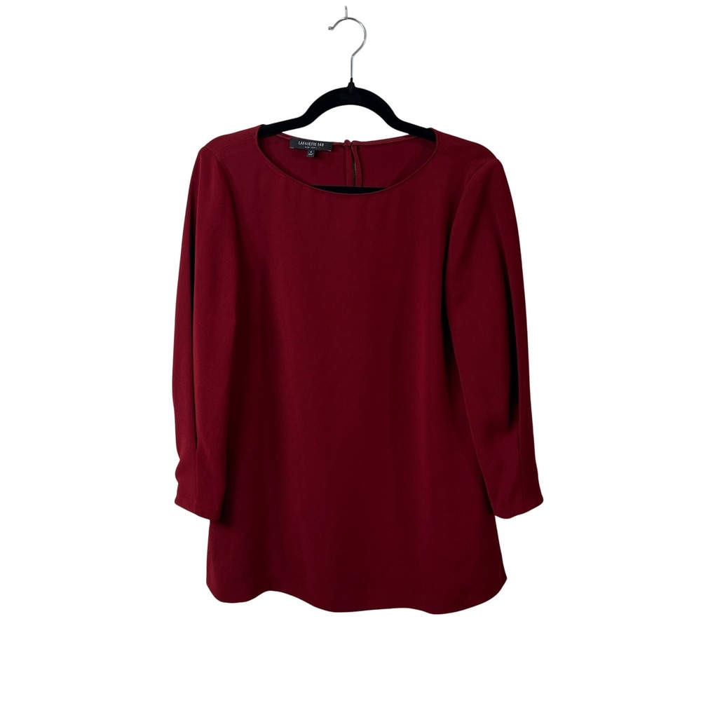 Lafayette 148 New York Burgundy Crepe Blouse Size 6 Career Office Quiet Luxury